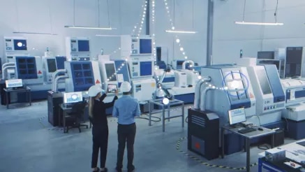 Factory workers with tablet