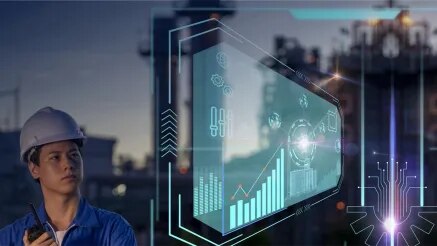 Industrial worker with digital tool