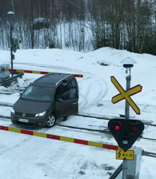 Car on the train track